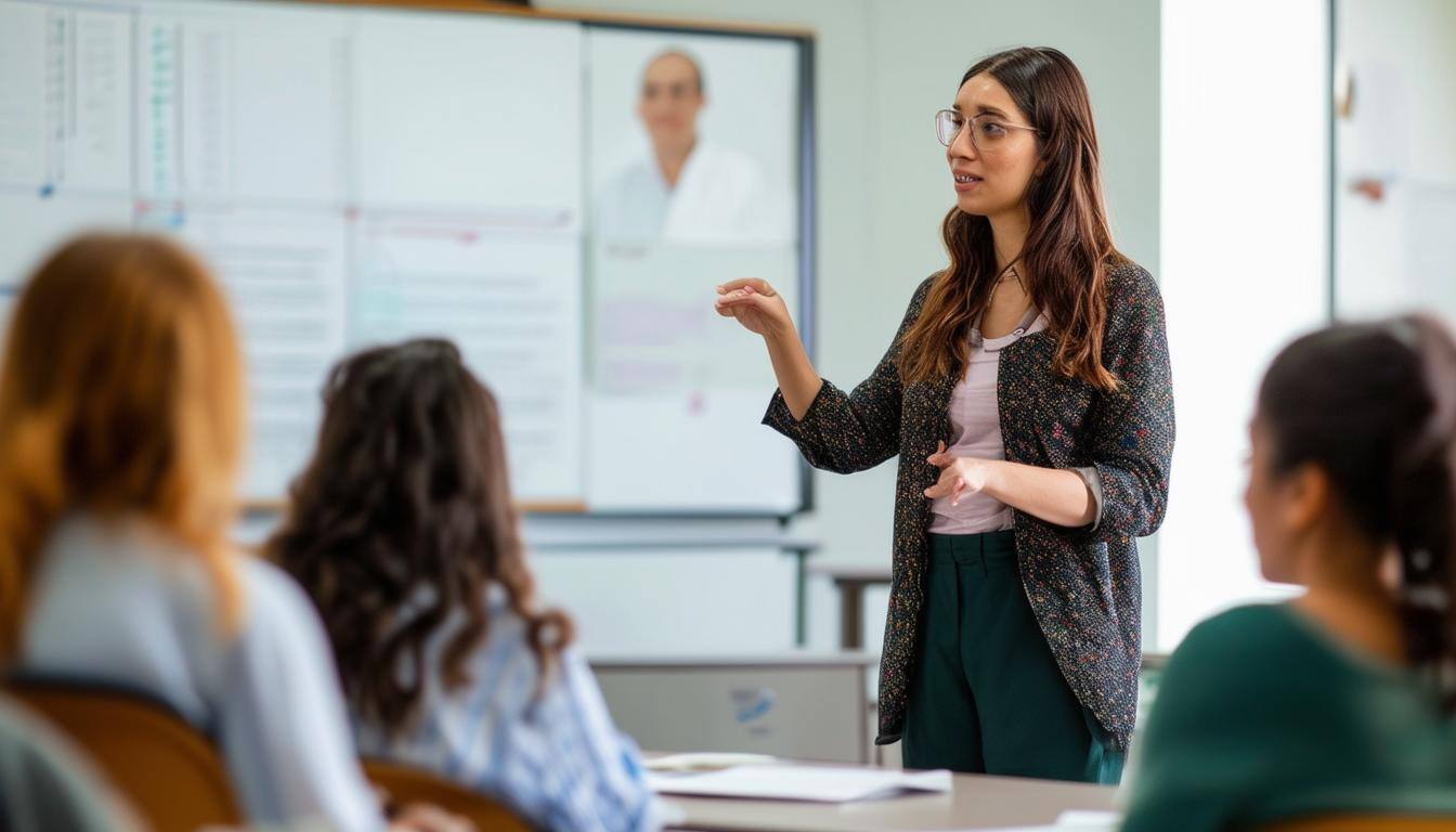 health education college class with professor teaching