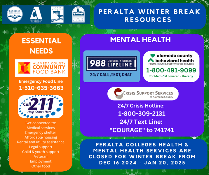 Peralta Winter Break Resources Flyer